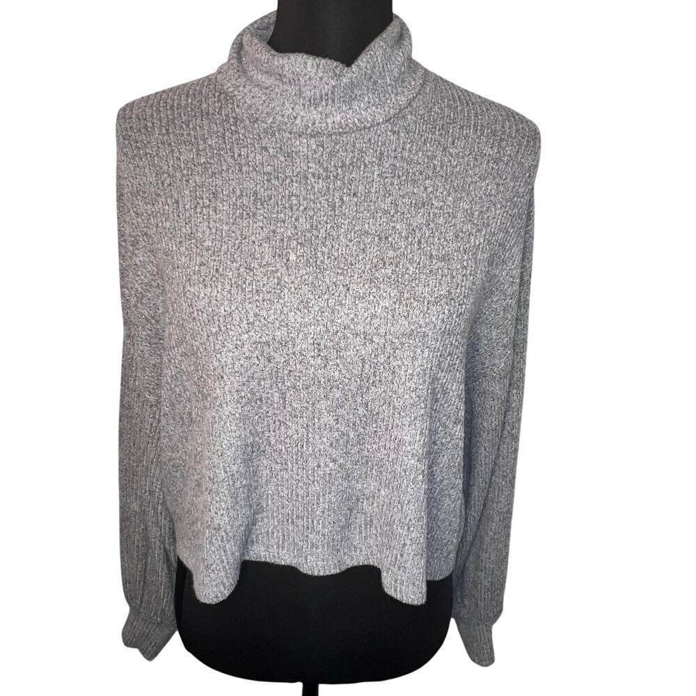 Hollister ladies sz small rib cropped balloon sleeve turtleneck sweater logo